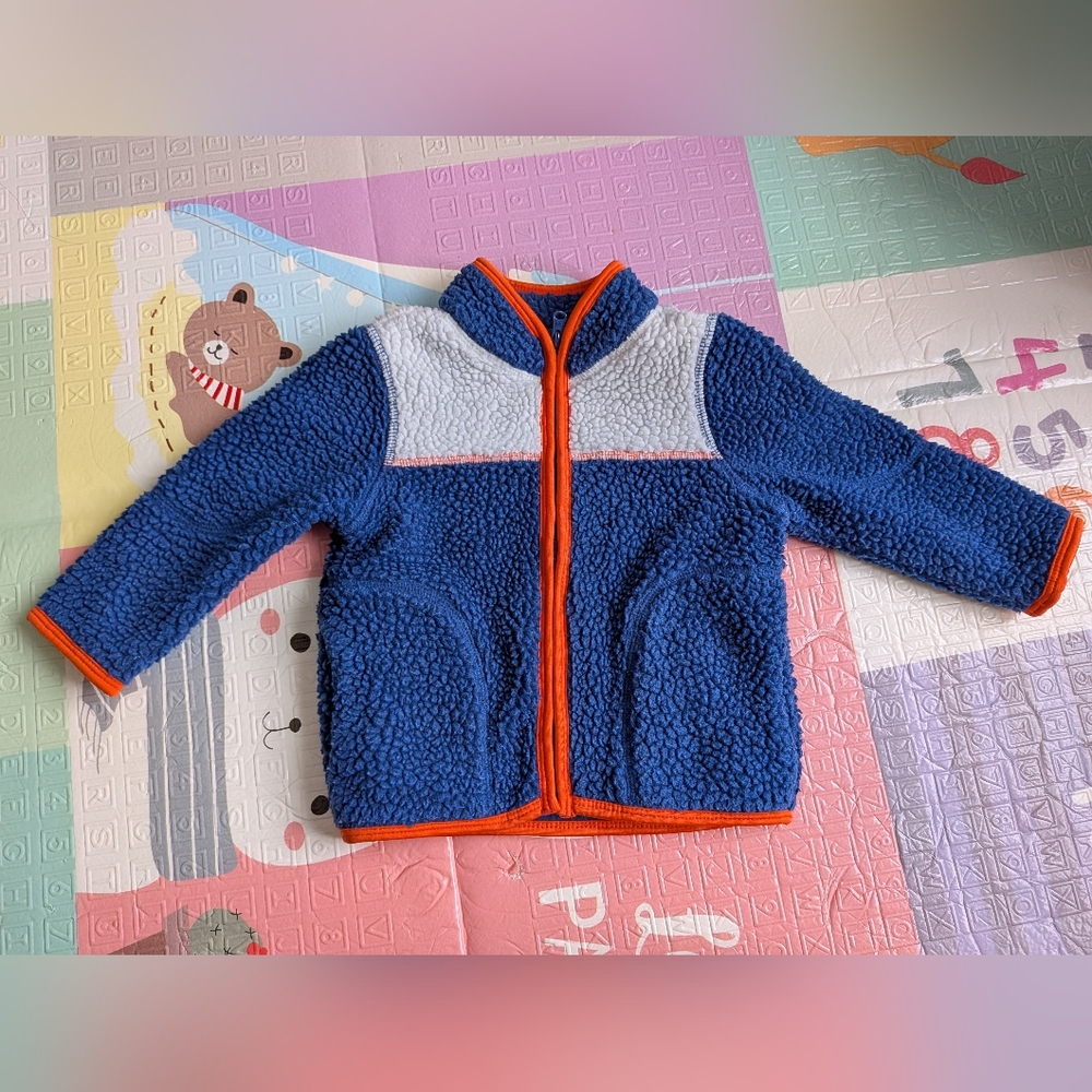 Blue and White Fleece Jacket with Orange Trim Joe Fresh 12-18 Months